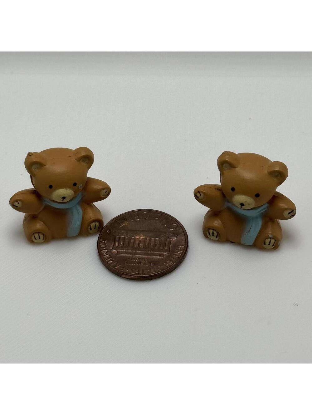 Miniature Teddy Bear Dollhouse Sitting Animal Toy Plush Stuffy Set of 2 Micro